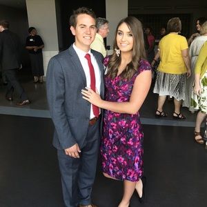 Size 2 American living multi color purple dress